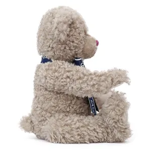 Schattige krullige pluche teddybeer speelgoed met blauw lint zacht gevuld dier verjaardagcadeau