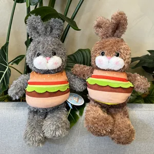 Simpatico coniglio peluche hamburger, morbida bambola di stoffa regalo creativo per bambini