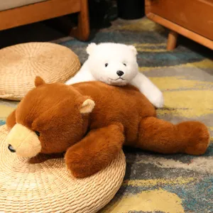 Plush polar bear and brown bear stuffed animal toys, soft sleeping body pillow for bed comfort.