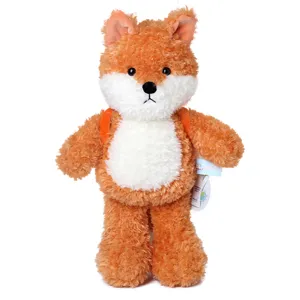 Cute orange fox plush toy stuffed animal soft doll with mini backpack great kids gift.