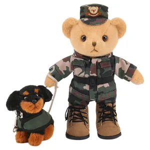 Schattige teddybeer pluche speelgoedset met politie-uniform en bijpassende teckel knuffel