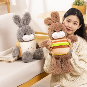 Simpatico coniglietto di peluche pane hamburger rimovibile morbida bambola regalo compleanno bambini