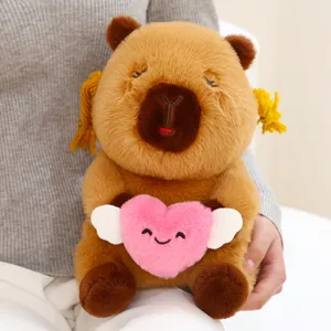 Cute Capybara plush toy with angel heart pillow soft stuffed animal gift for girls