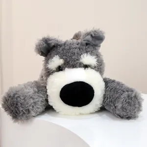 Grauer Schnauzer Plueschtier, suesses kuscheliges Stofftier Kissen, tolles Geschenk fuer Maedchen.