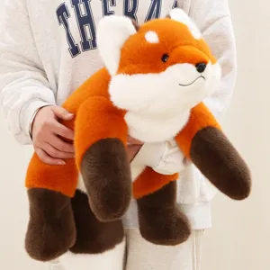 Soft plush fox stuffed animal toy, cute red fox doll sleeping pillow detail shot.