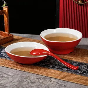 Melamine tableware set red and white plastic noodle bowl commercial soup bowl spoon set