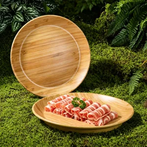 Piatto rotondo in melamina effetto legno, vassoio da portata resistente per ristoranti hot pot.
