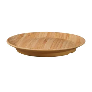 Piatto rotondo in melamina con venature del legno, ideale per hot pot e uso commerciale.