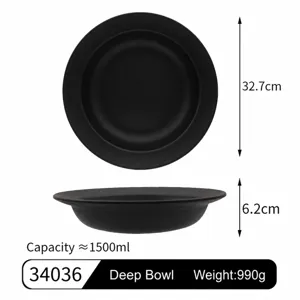 Black Melamine Deep Bowl Wide Rim Commercial Dinnerware Diameter 32.7cm 1500ml Large Capacity