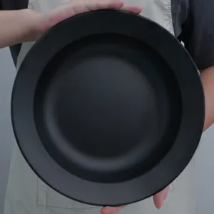 Black matte melamine bowl, Japanese style wide rim round large bowl for commercial food service
