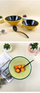 Bol à nouilles bicolore en mélamine avec cuillère, vaisselle de restaurant durable, beau design.