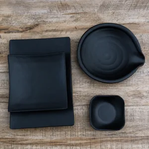 Set de vaisselle en mélamine noire assiettes carrées modernes et bols pour la maison cuisine