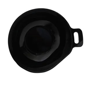 Black melamine bowl with handle, minimalist design, durable and anti-scald for restaurant dining.