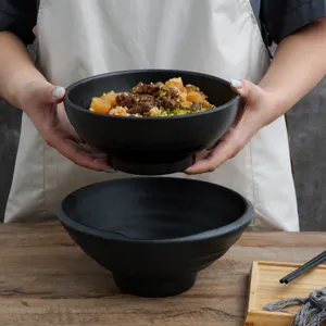 Melamine Matte Black Bowls Japanese Style Unbreakable Salad Noodle Rice Soup Bowls Commercial Household Dinnerware Bowl
