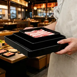 Plateau carre en melamine noire finition mate vaisselle pour restaurant de fondue