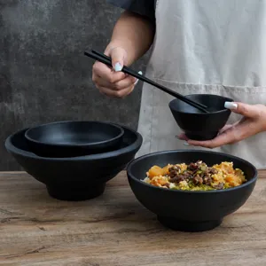Black melamine frosted bowl Japanese style shatterproof tableware for salad rice noodles and soup