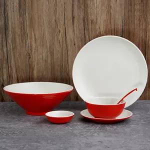 Melamine tableware set red white noodle soup bowl plate durable plastic dinnerware