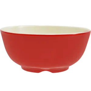 Two-color melamine noodle bowl, red and white imitation porcelain soup bowl for home kitchen use.