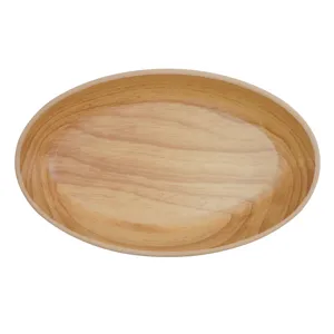 Assiette ovale en mélamine imitation bois, plat à salade pour restaurant et foyer.