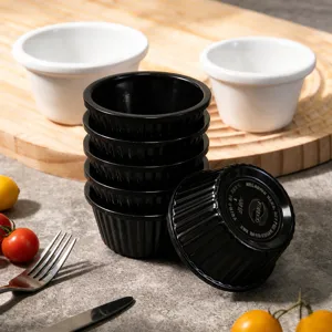 Melamine round sauce cups dip bowls set for commercial and home kitchen use, black & white.