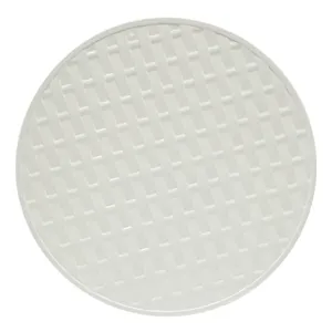 Plateau rond à raviolis en mélamine blanche avec texture tissée, tapis suspendu durable.