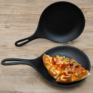 Poêle à pizza en mélamine noire avec poignée, plat imitation céramique pour vaisselle coréenne.