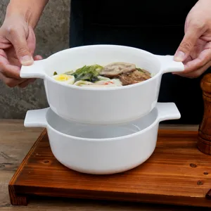 A5 Melamine White Instant Noodle Bowl Double Ears Minimalist Anti Scald Large Soup Bowl For Restaurant Home Dining Table