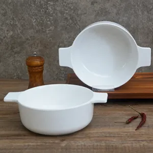 white melamine double eared bowl minimalist noodle bowl restaurant tableware large soup bowl
