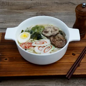 White melamine double ear bowl for ramen, noodle and soup, simple style restaurant tableware.
