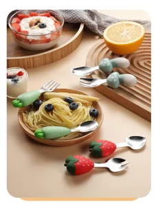 Kinder Besteck Set Edelstahl Löffel Gabel süße Frucht Griff Baby Fütterung Geschirr Detail