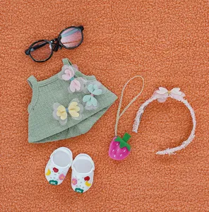 Set di vestiti per bambole in cotone da 20 cm con abito occhiali scarpe borsa fragola e cerchietto