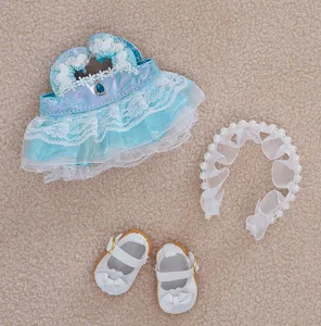 Set di vestiti per bambole con abito in pizzo blu, cerchietto di perle e scarpe per bambole 20cm