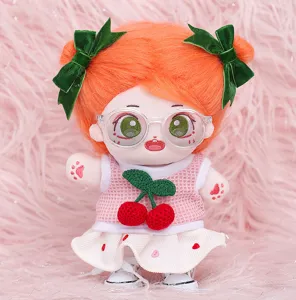 bambola di peluche di cotone soffice 20cm capelli arancioni fiocchi verdi regalo bambina