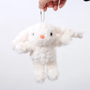 Weisser Langohr-Hase Pluesch Schluesselanhanger Detailansicht, fauschig Tasche Anhaenger.