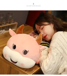 Simpatico cuscino in peluche di toro rosa morbido giocattolo di animale farcito per ragazze