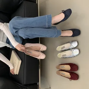 Damen Französische Schleife Runde Kappe Flache Ballettschuhe Bequeme Slip-On Mary Jane Schuhe Tägliches Casual Gehschuhwerk