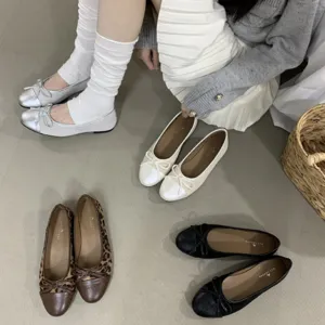 Scarpe Basse Mary Jane Francesi Eleganti da Donna Punta Tonda Fiocco Pelle Microfibra Casual