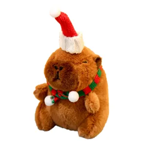 Cute Christmas Capybara plush toy pendant keychain, soft stuffed doll holiday gift bag decor.