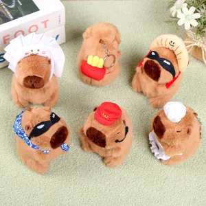 Adorable capybara plush toy keychain food series cute stuffed animal bag pendant gifts.