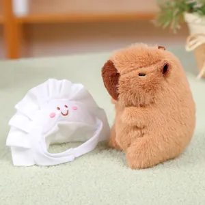 Cute capybara plush toy with dumpling hat, soft stuffed animal doll for cute bags and keys gifts.