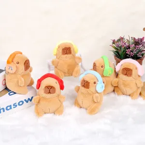 Cute capybara plush keychain with colorful headphones, soft bag pendant for couples and kids.