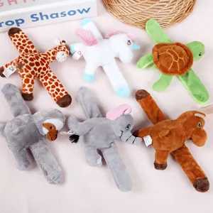 Cute animal plush slap bracelets set, soft jungle toy wristbands for kids and party favors.