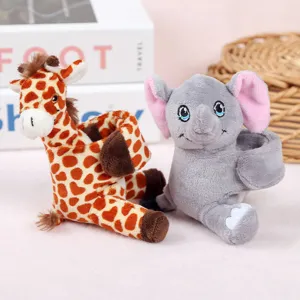 Cute cartoon animal slap bracelet plush toy, forest elephant and giraffe doll kids detail.
