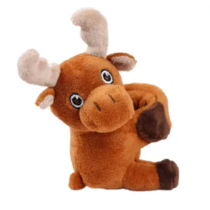 Cute plush moose slap bracelet for kids, soft forest animal wrist toy and wonderful gift.