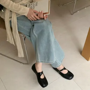 French style split-toe flat Mary Jane shoes for women, comfortable soft sole shallow single shoes.