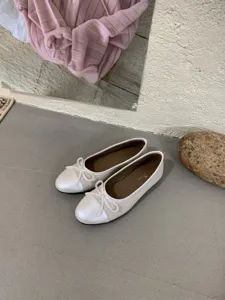 Stile francese elegante fiocco punta tonda scarpe basse donna crema moda quotidiana
