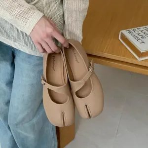 French style split-toe flat Mary Jane shoes for women soft sole detail showcase