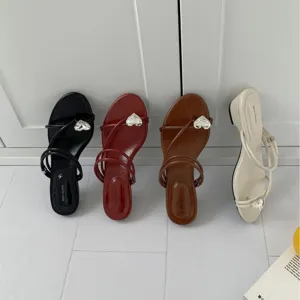 Sandales à Talons Hauts Block Style Français pour Femmes Élégantes Sandales à Brides Strass Chaussures d'Été