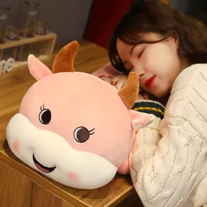 Simpatico cuscino in peluche mucca rosa per ragazze, morbido cuscino lungo per letto.