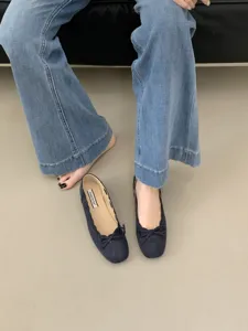 Damen französische Schleife runde Zehe flache Ballerinas süße bequeme Alltagsschuhe